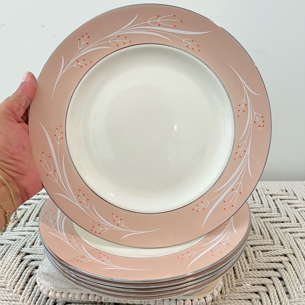 Homer Laughlin Pink and White Dinner Plates